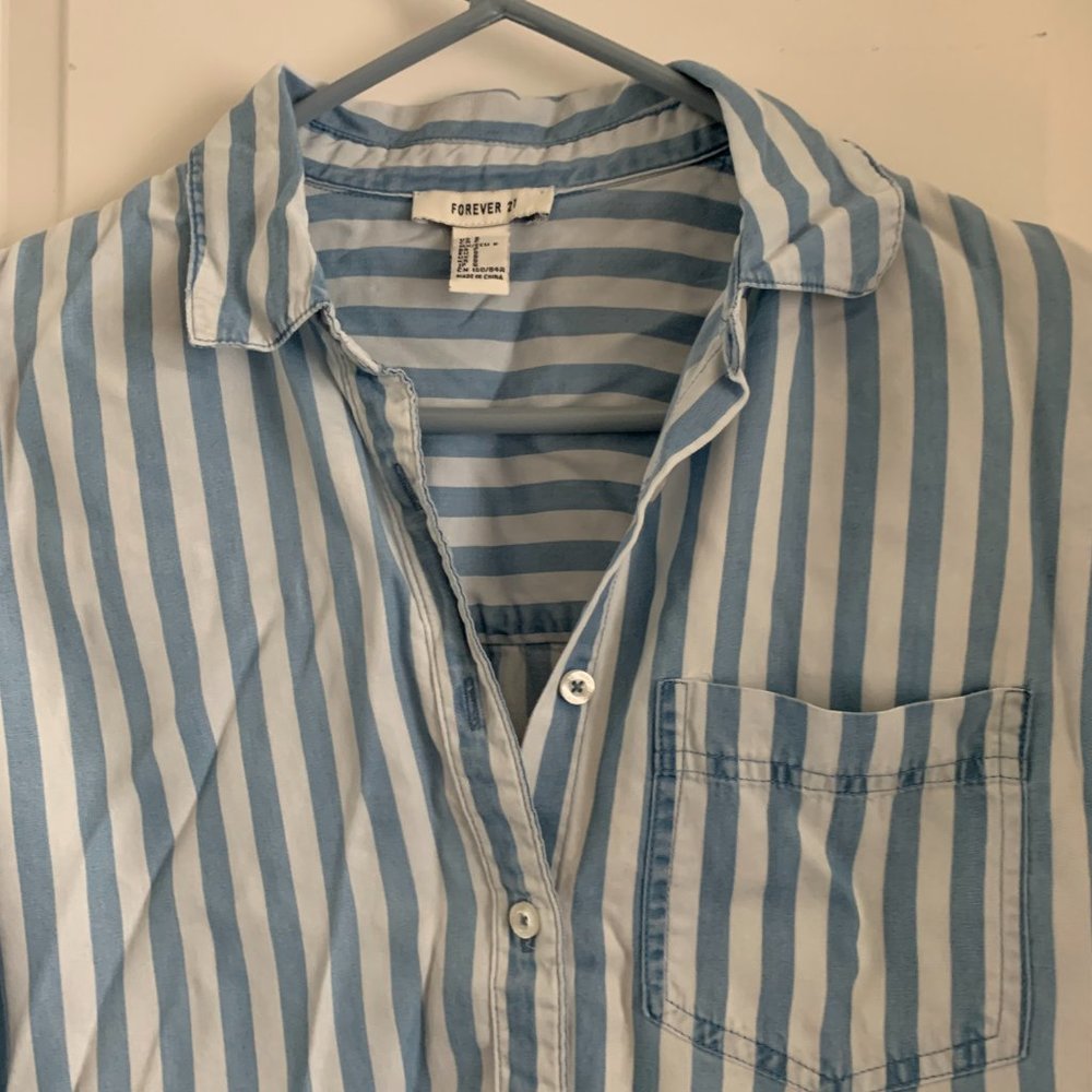 FOREVER 21 Stripes Button Up Long Sleeve Top - Picture 2 of 5
